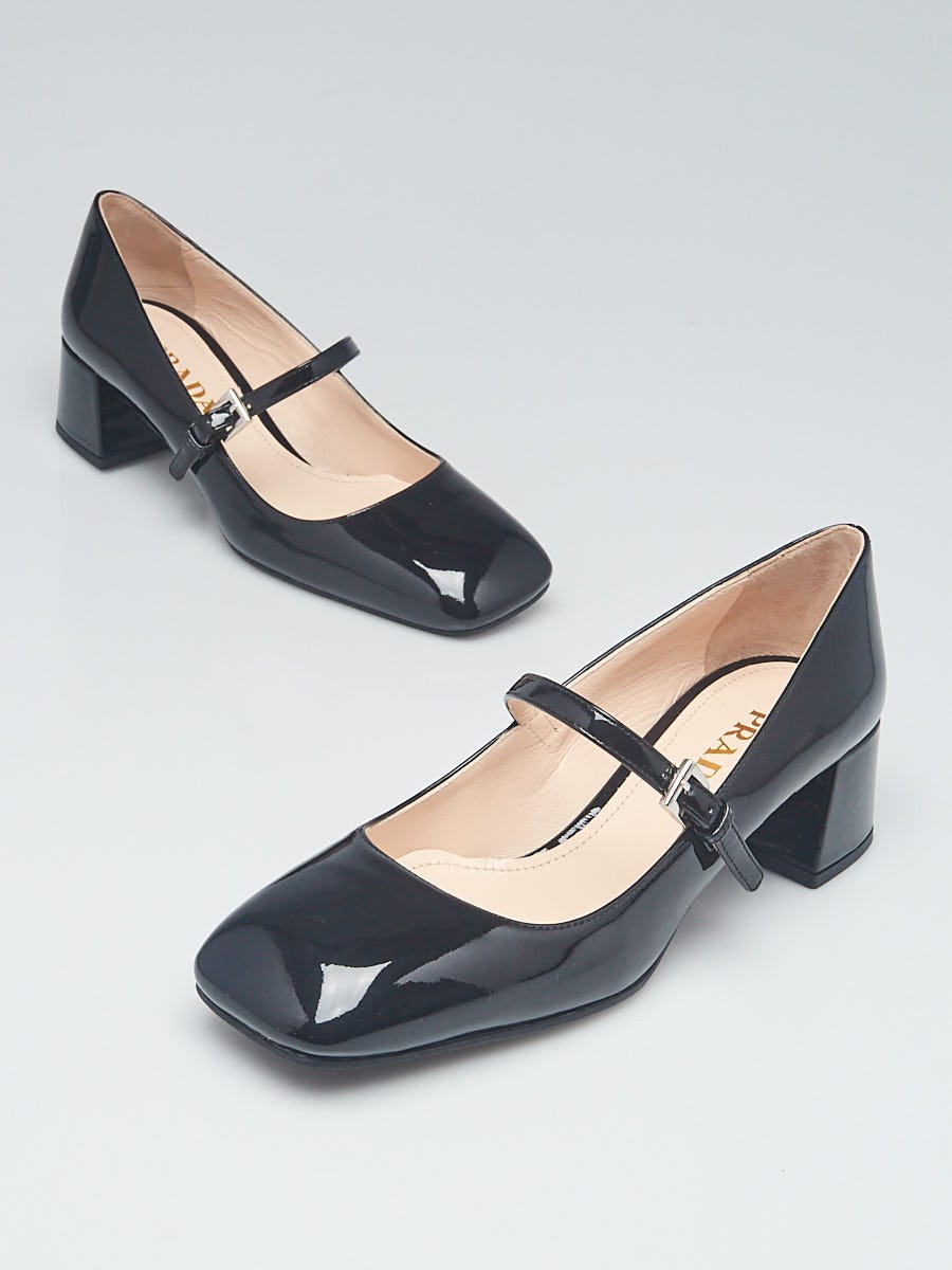 Prada Black Patent Leather Mary-Jane Low Heel Pumps Size 5.5/36