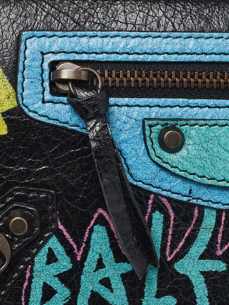 Balenciaga Black/Multicolor Lambskin Leather Graffiti Classic