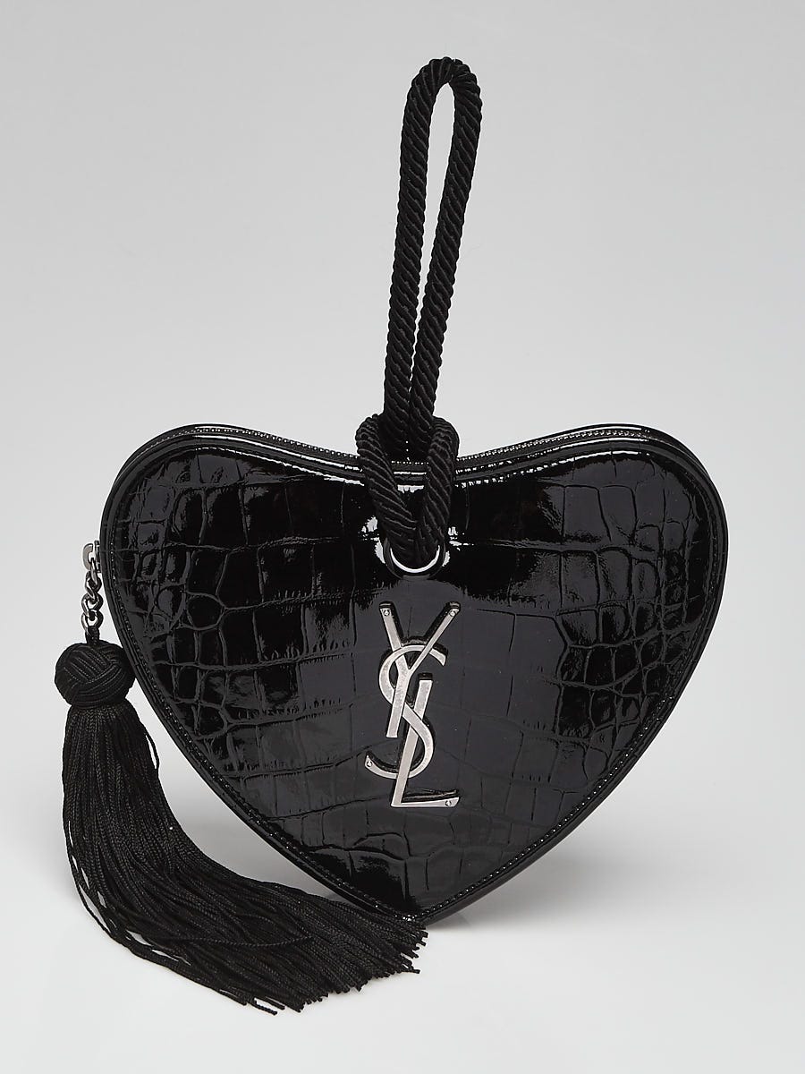 Yves Saint Laurent Black Crocodile Embossed Patent Leather Heart