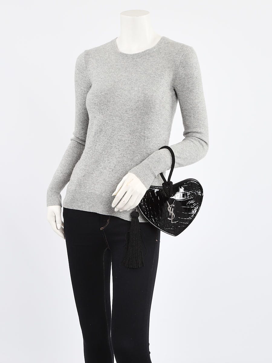 Yves Saint Laurent Black Crocodile Embossed Patent Leather Heart