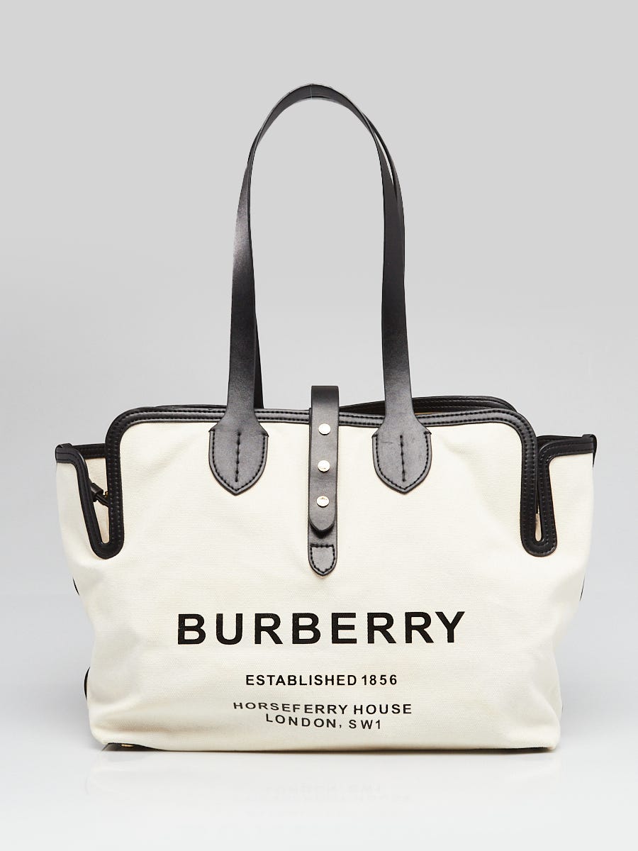 Burberry White/Black Canvas/Leather Top Handle Tote Bag | Yoogi's