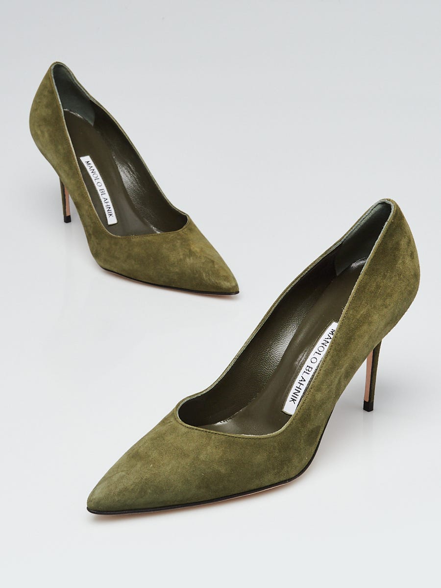 Manolo Blahnik Green Suede Pointed Toe 90mm Pumps Size 5/35.5