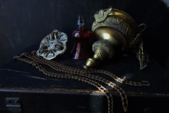 西洋アンティーク フランス・19世紀・教会のエンジェル吊り下げ燭台