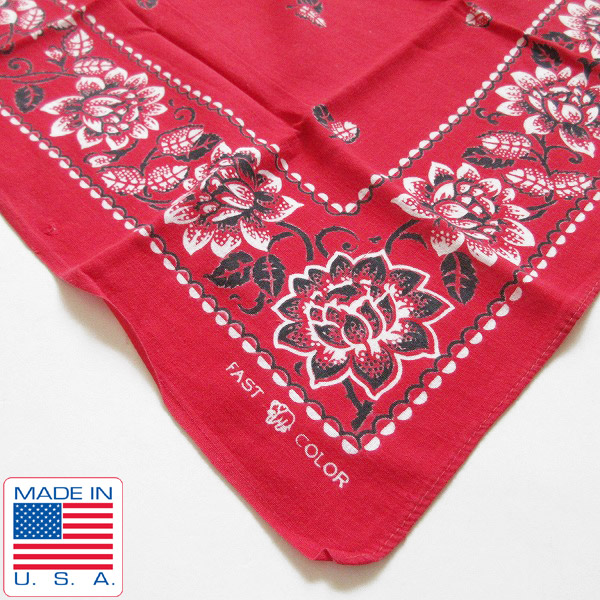 レア/USA製/50's/片耳/下鼻/象/ビンテージ/バンダナ/赤/花柄/フラワー