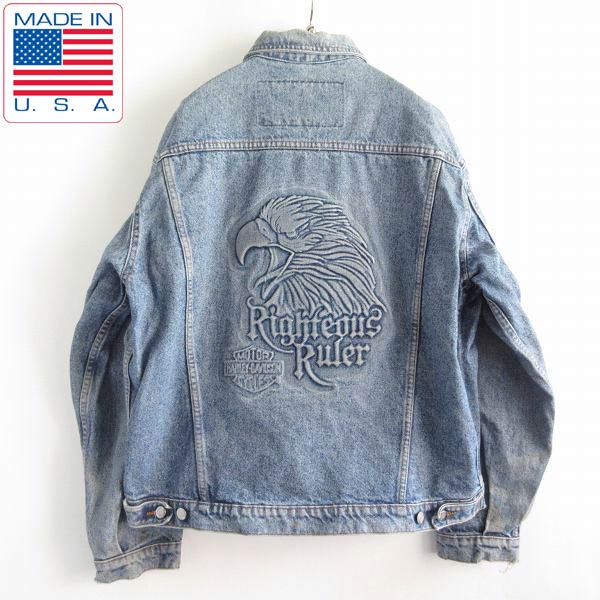 90s USA製 ハーレーダビッドソン 背面 型押しイーグル デニム