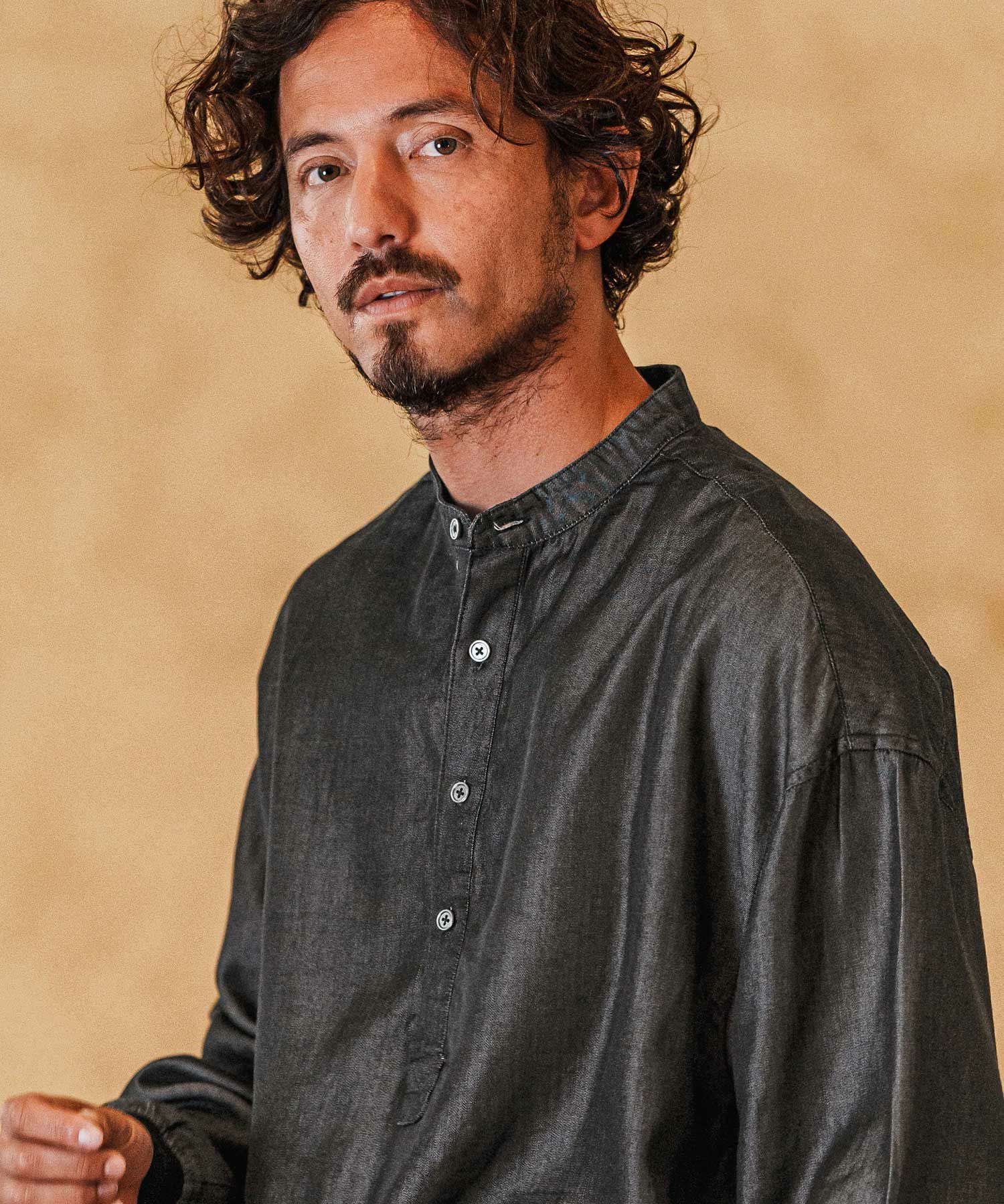 CAMBIO(カンビオ)】Silky Denim Cuffs Rib Skipper Pullover Shirts