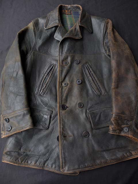 1930's “ ホースハイドレザー カーコート ” BLK （ボアなし・ダブル
