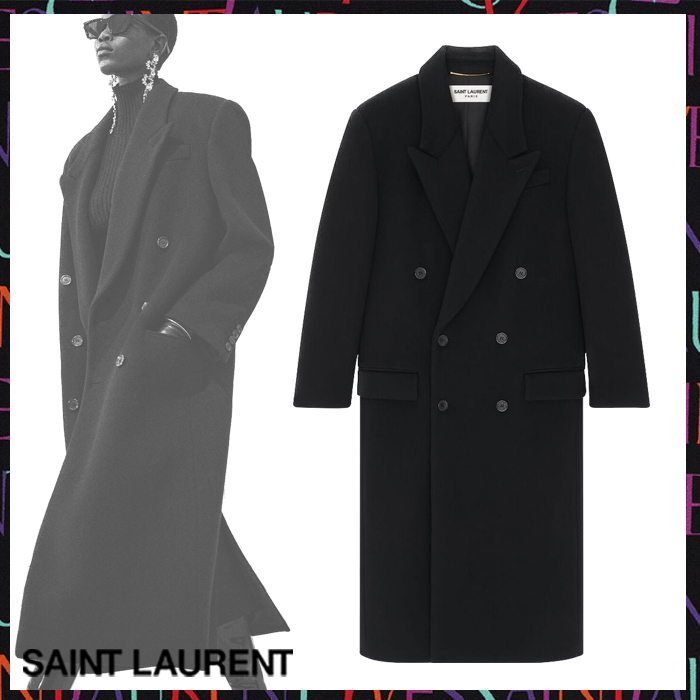 Saint Laurent《ロングコート》ウール ブラック DHL発送 直営店 (Saint