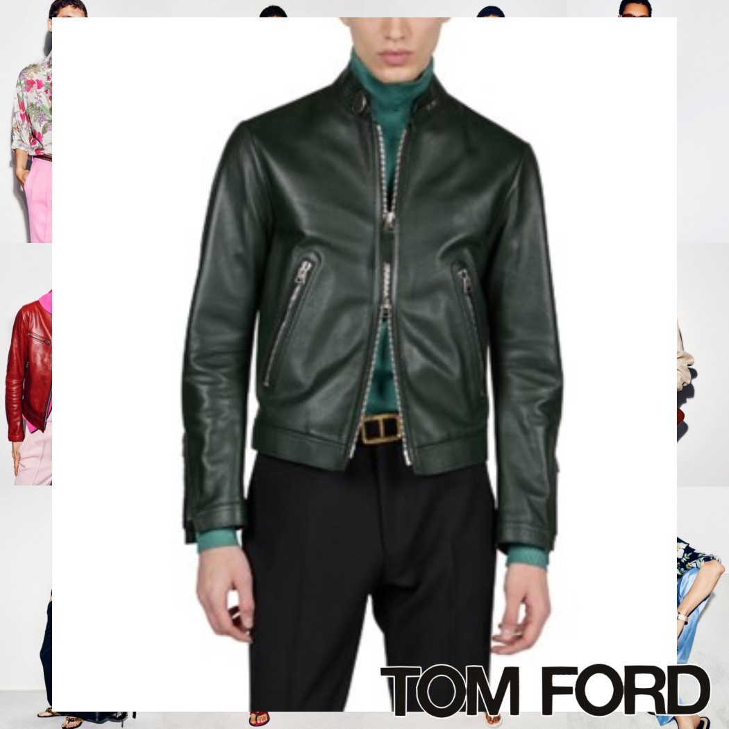 TOM FORD シングル ライダース レザージャケット グリーン (TOM FORD