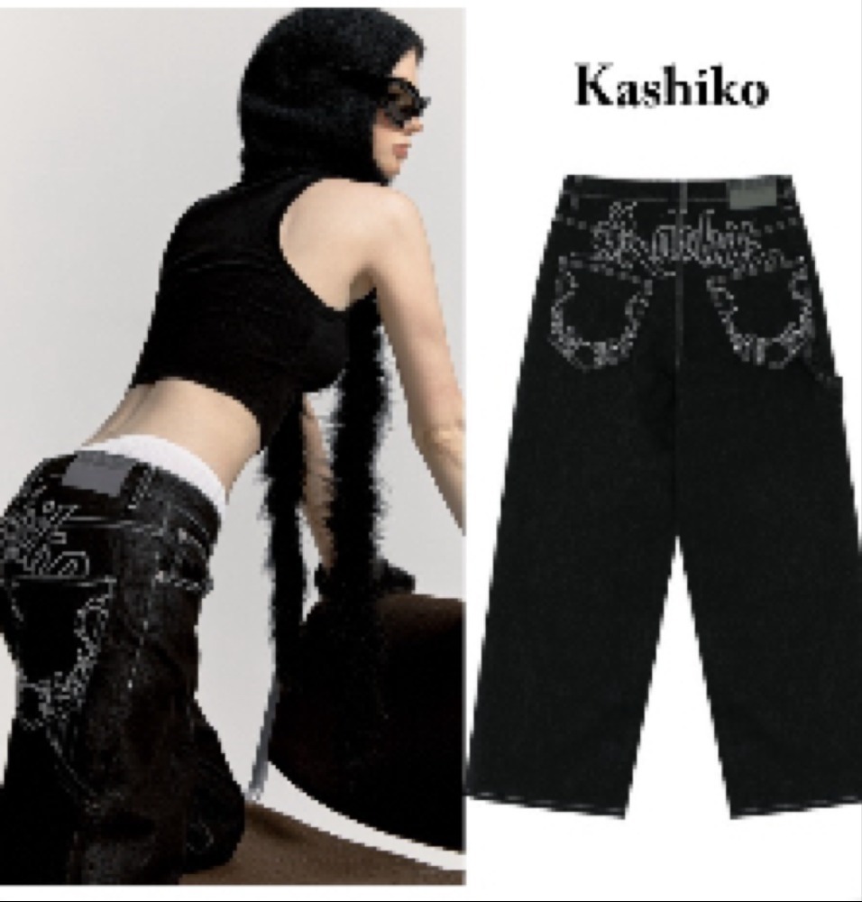 Kashiko】Embroied Nonfade Denim Pants Black (Kashiko/デニム