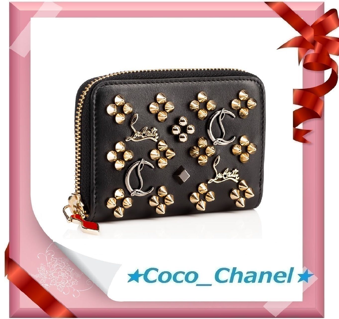 確保済☆クリスチャンルブタン ロゴxスタッズ コインケース