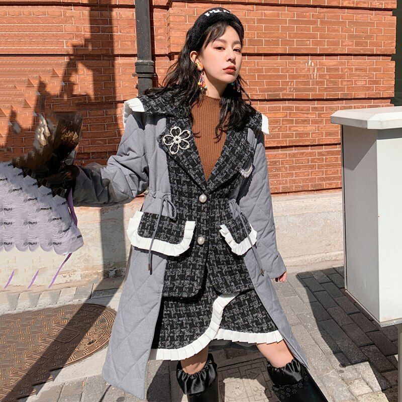 セーラー襟 キルティング 中綿ブルゾン コート ロング (ダウン