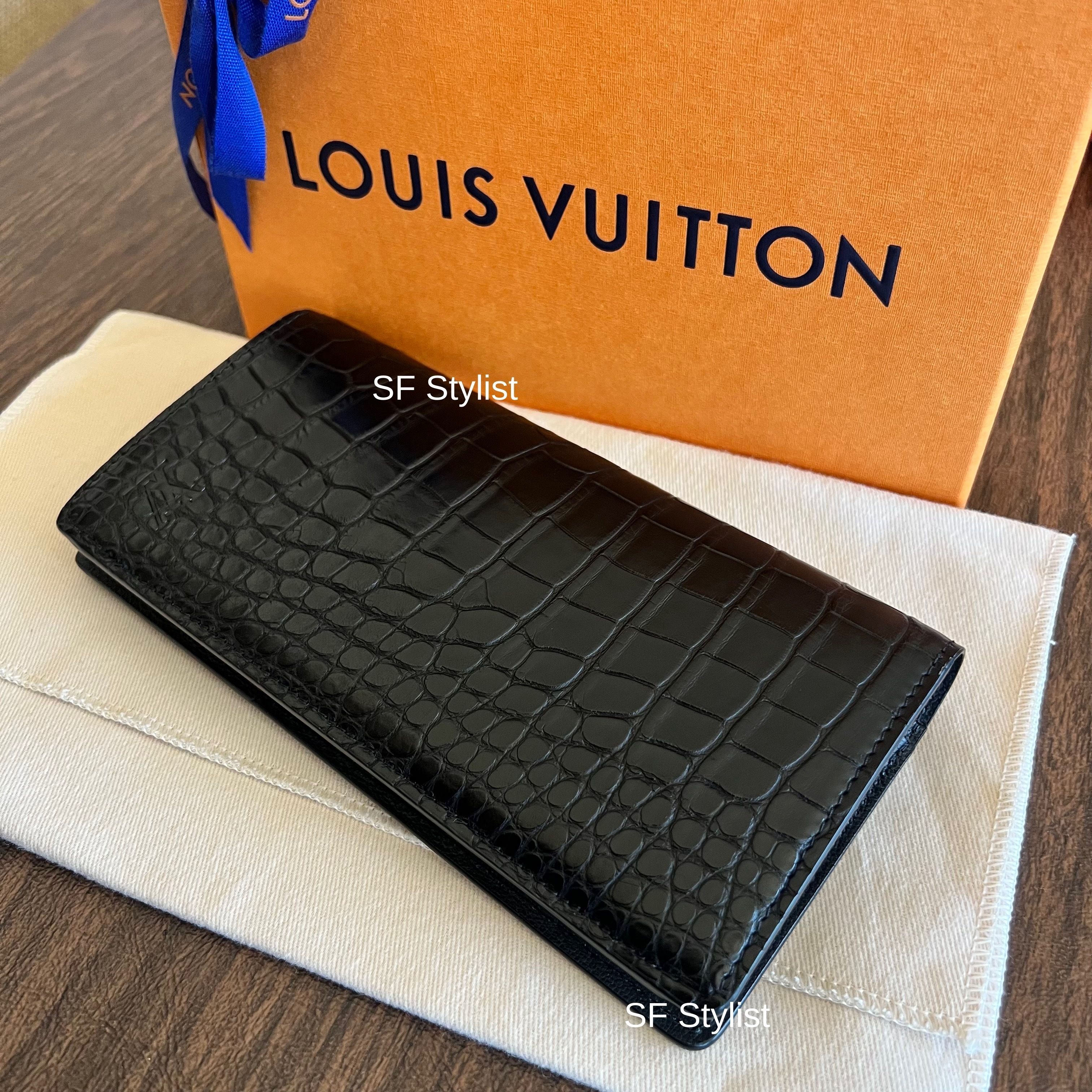 全2色☆Louis Vuittonクロコ製ブラックスリムロングウォレット黒