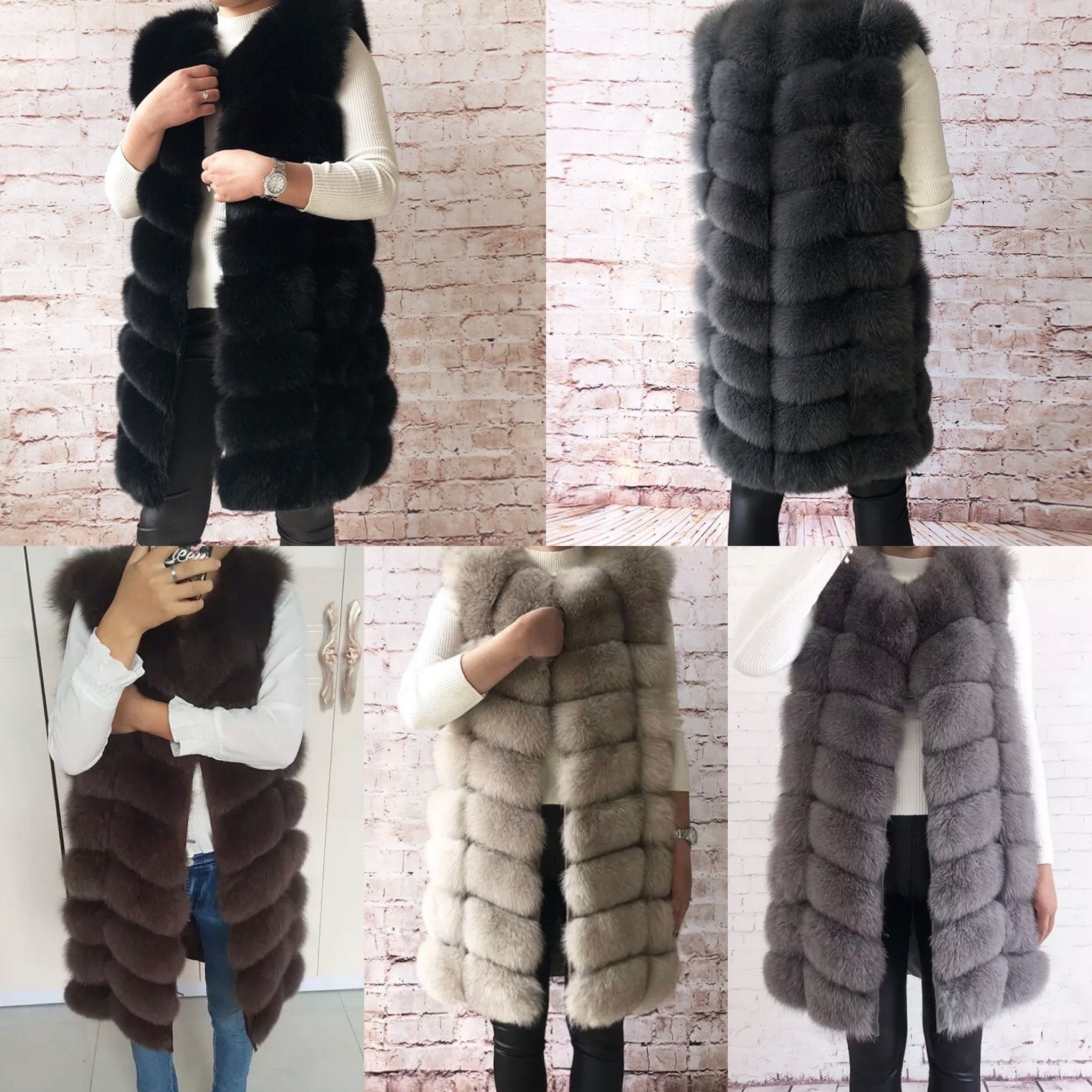 韓国デザイン ナチュラルリアルフォックスファー ロングベスト (ベスト