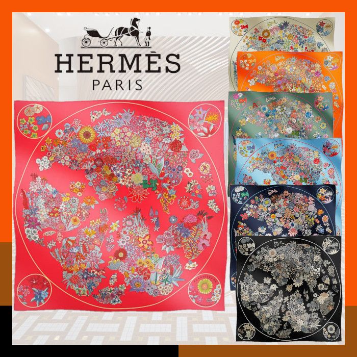 HERMES 新作 お洒落 スカーフ カレ 90 花柄 シルク Planifleurs