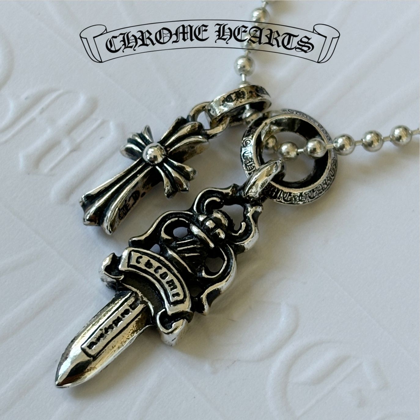 ☆クロムハーツ☆クロス x ダガー ボールチェーン ネックレス (CHROME