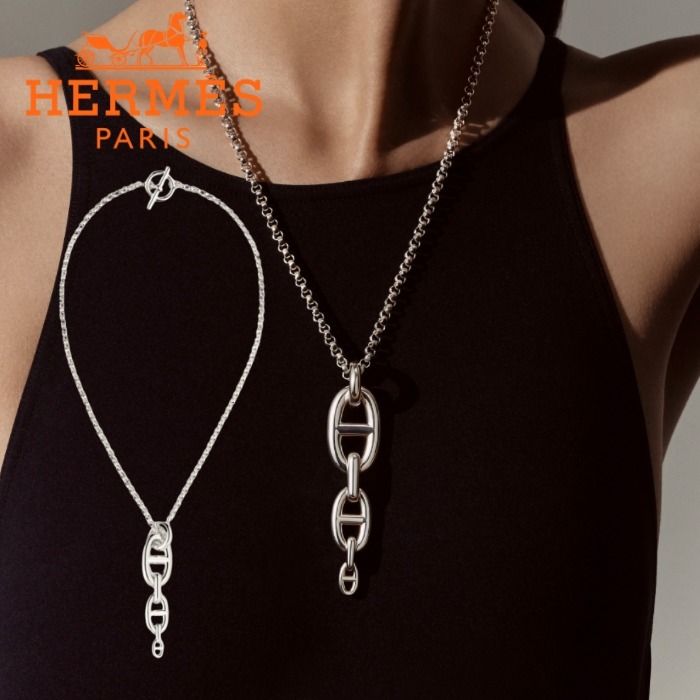 HERMES】Chaine d'ancre Enchainee ロングネックレス シルバー (HERMES