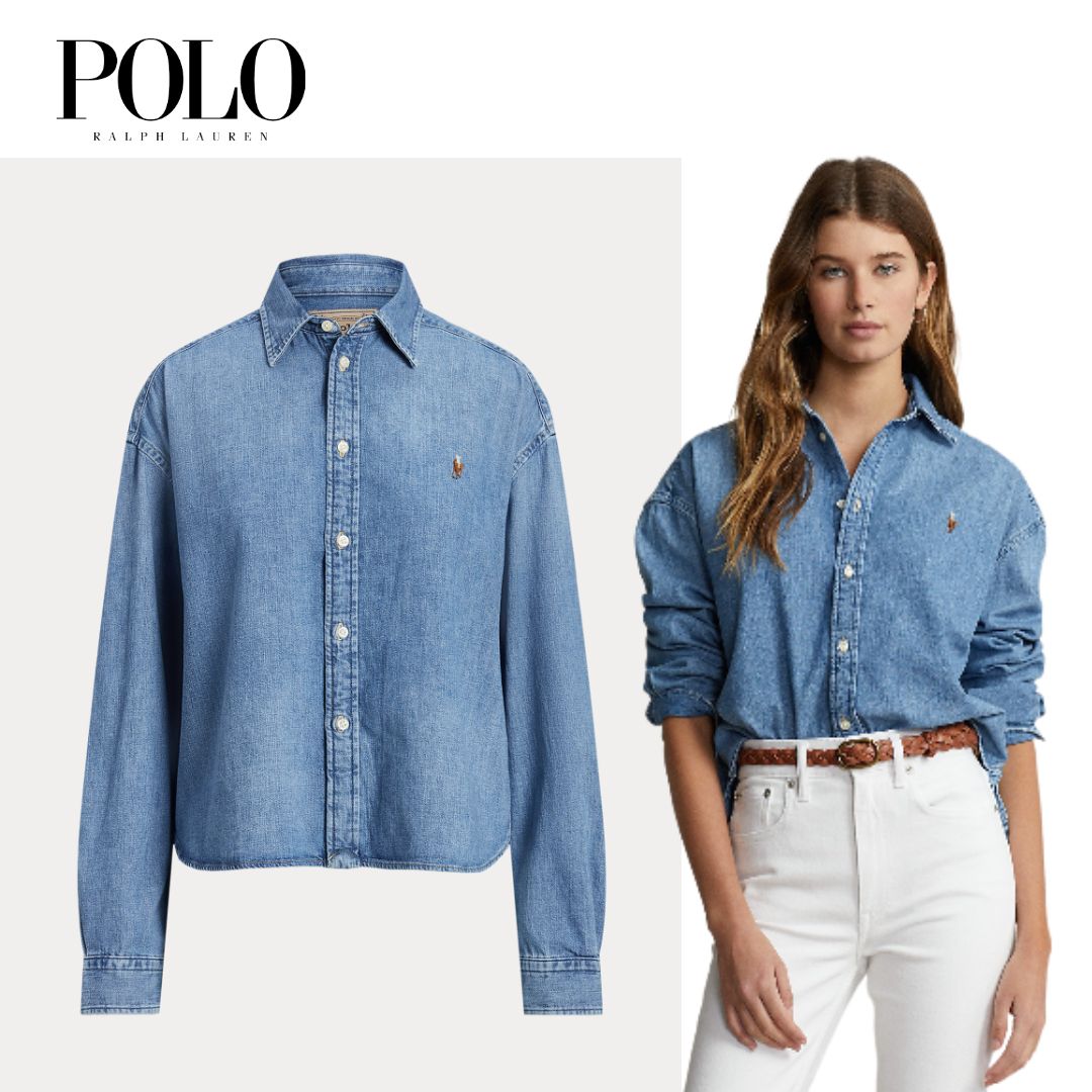 ラルフ ローレン] レディース ワイド クロップド デニムシャツ (POLO