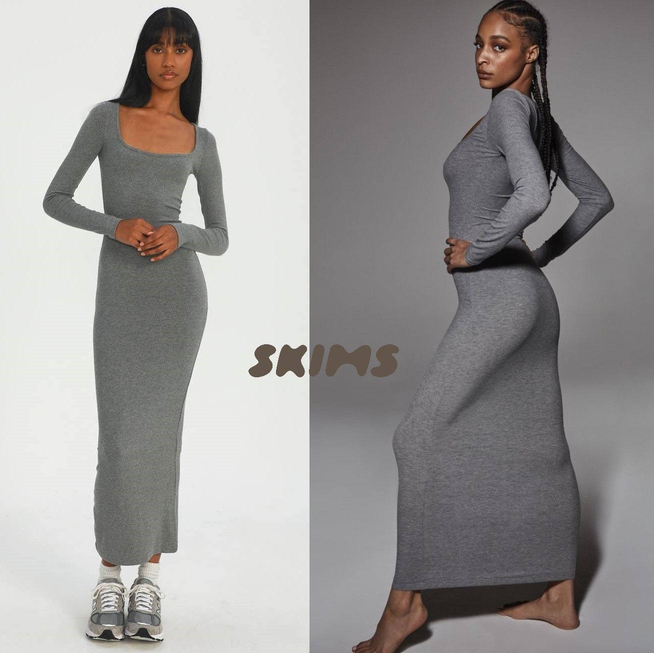 国内発| SKIMS ストレッチモダル ロングスリーブドレス Grey (SKIMS
