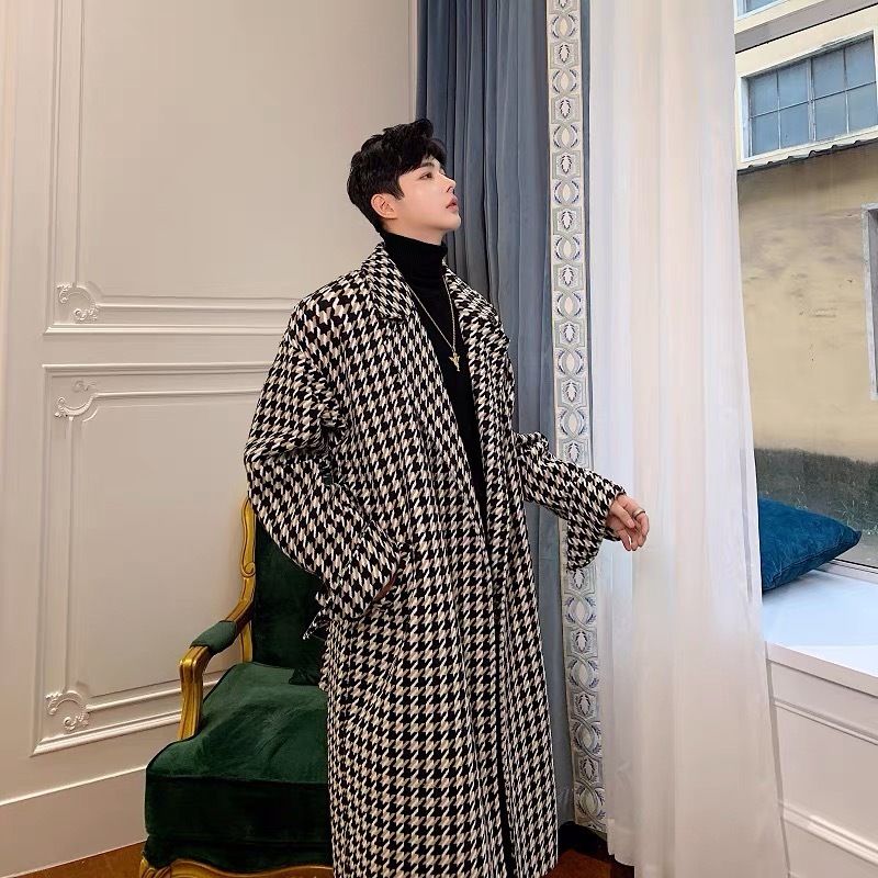 メンズウール千鳥チェックコートアウター秋冬 (チェスターコート