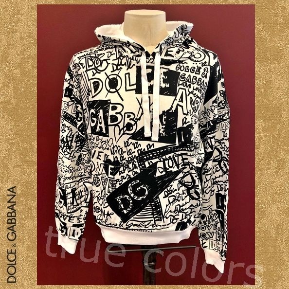 DOLCE&GABBANA フロック加工プリント 総柄 フード付 トレーナー (Dolce