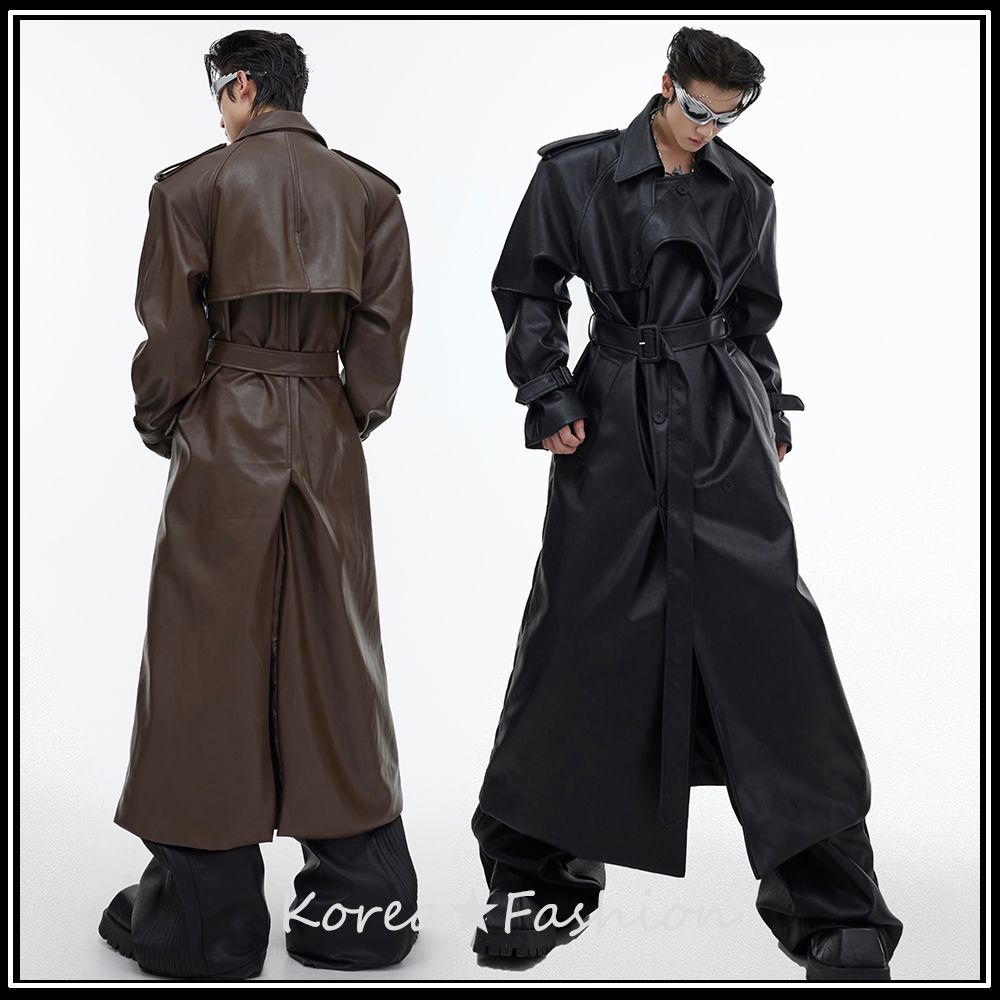 Argue Cultureレザーコートロングジャケットおしゃれストリート (Argue