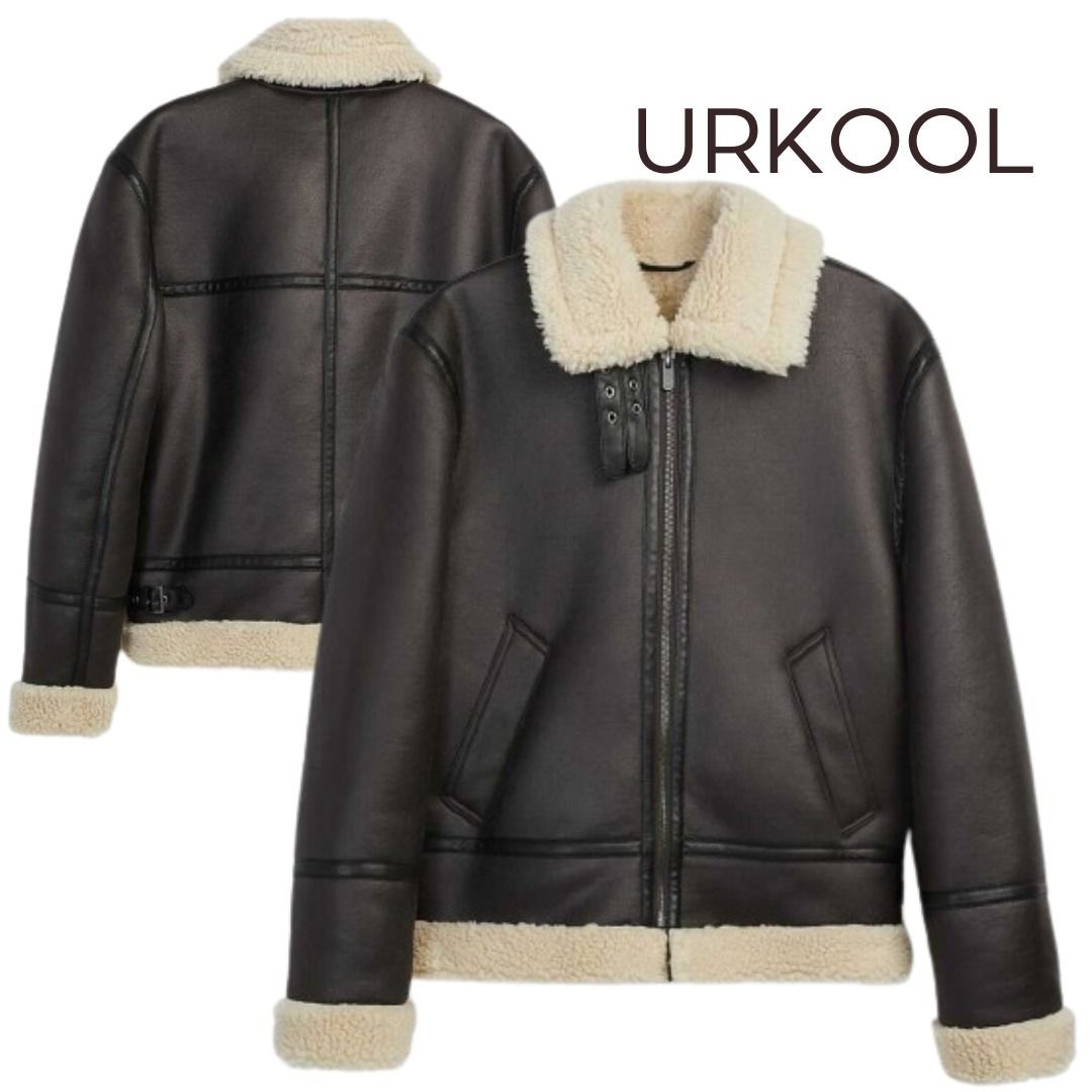 URKOOL ムートン シャーリング レザージャケット ボアカラー (レザー