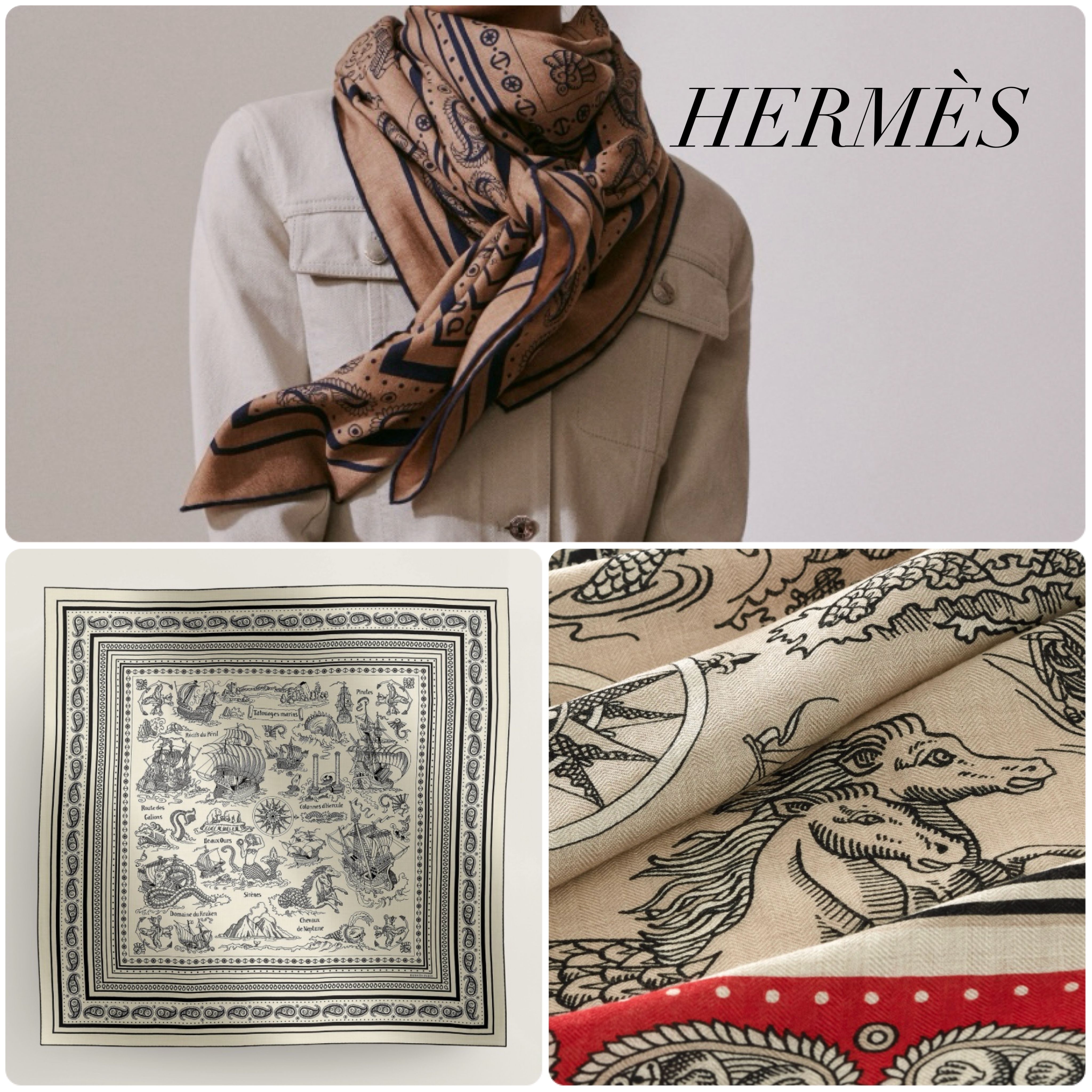 HERMES バンダナ Tatouages Marins カシシル (HERMES/スカーフ