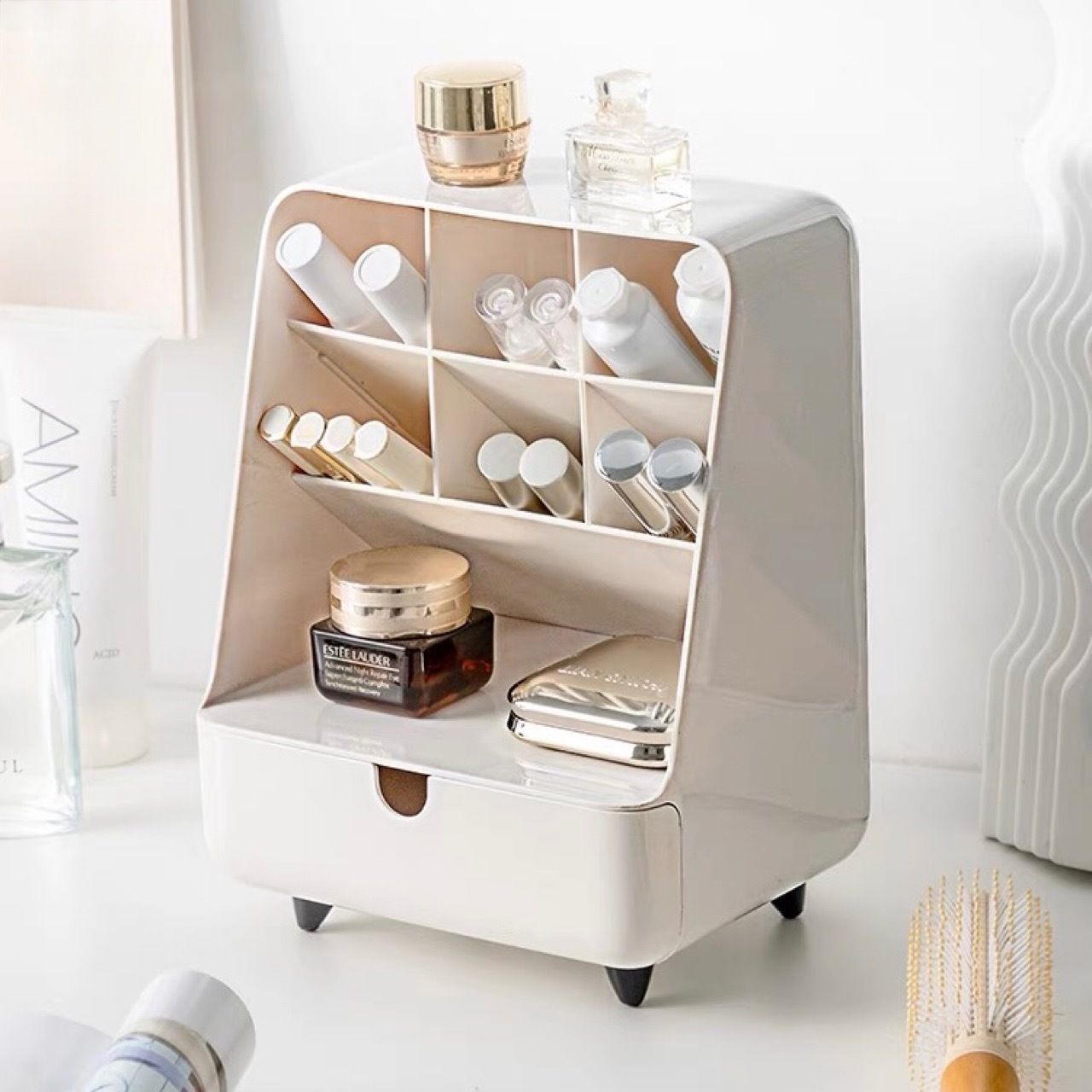 脚付き コンパクト コスメ収納 ボックス】ブラシスタンド 韓国 (棚