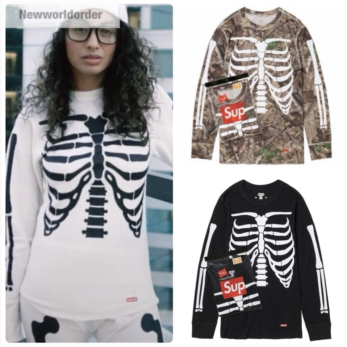 スカルボーン】Supreme × US Hanes サーマルロングスリーブ (Supreme/T