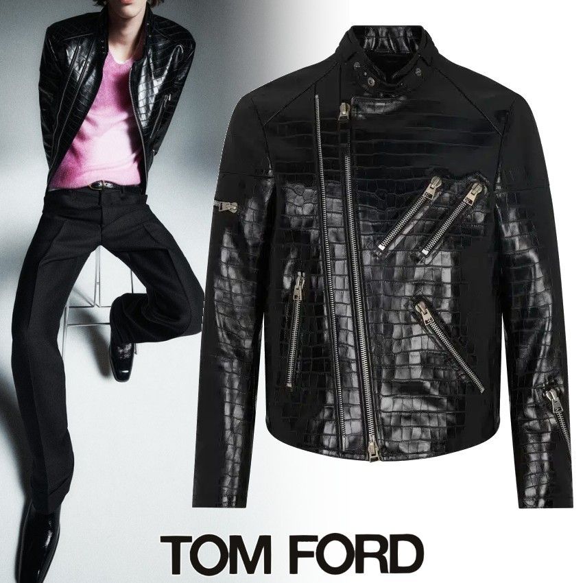 TOM FORD クロコ型押し ライダース レザージャケット ブラック (TOM