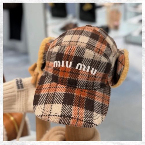 冬に♪ ミュウミュウ キャップ 帽子 チェック柄 フリース素材 (MiuMiu