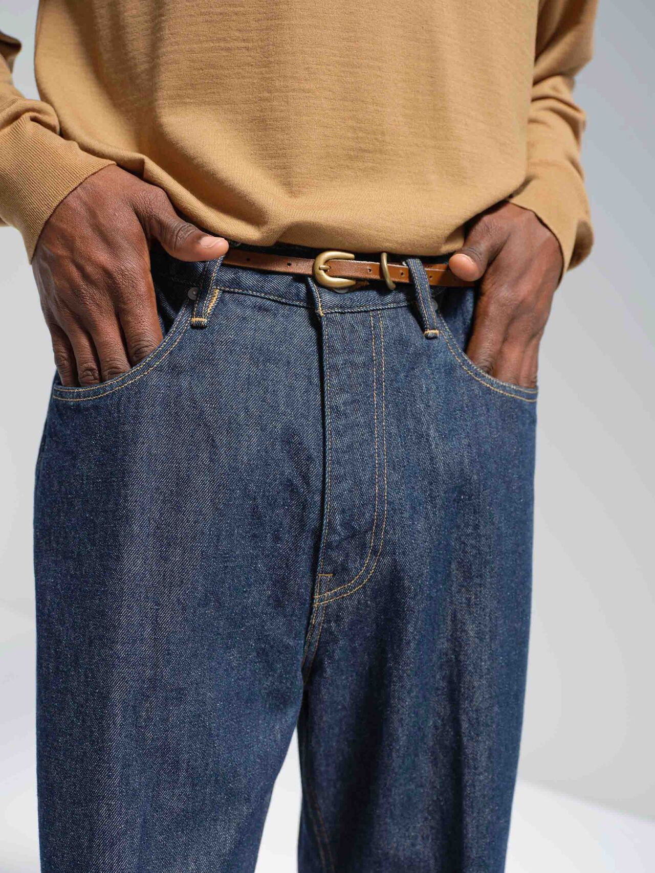 AURALEE - Leather Narrow Belt (BLACK/BROWN) WASHIDA