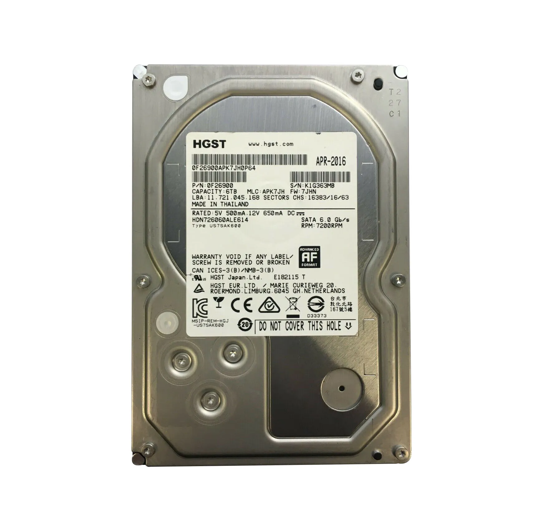 HDN726060ALE614 - HGST 6TB 7200RPM SATA 6Gb/s 3.5-Inch Hard Drive