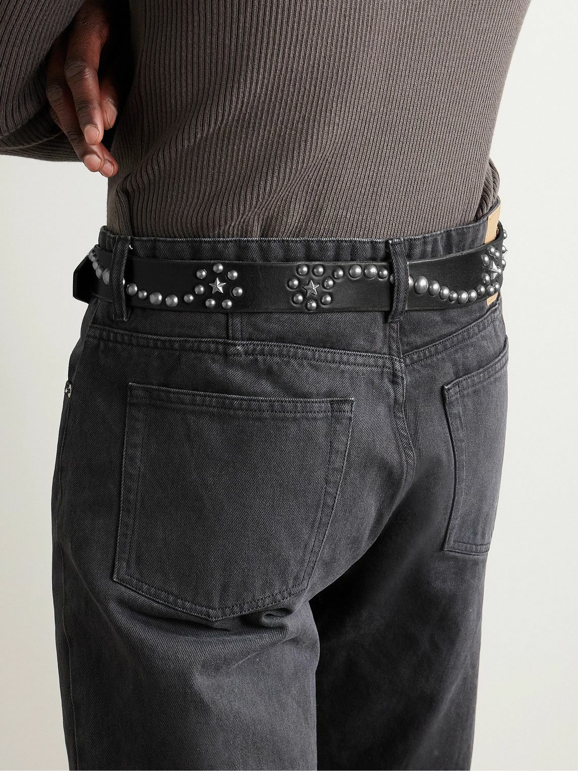 Our Legacy - 3.5cm Star Fall Studded Leather Belt - Black Our Legacy