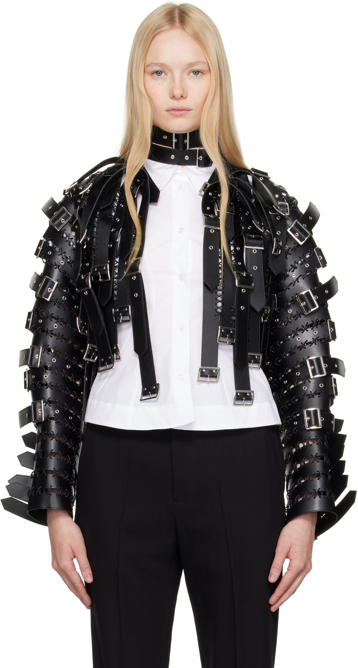 Noir Kei Ninomiya Black Synthetic Faux-Leather Jacket Noir Kei