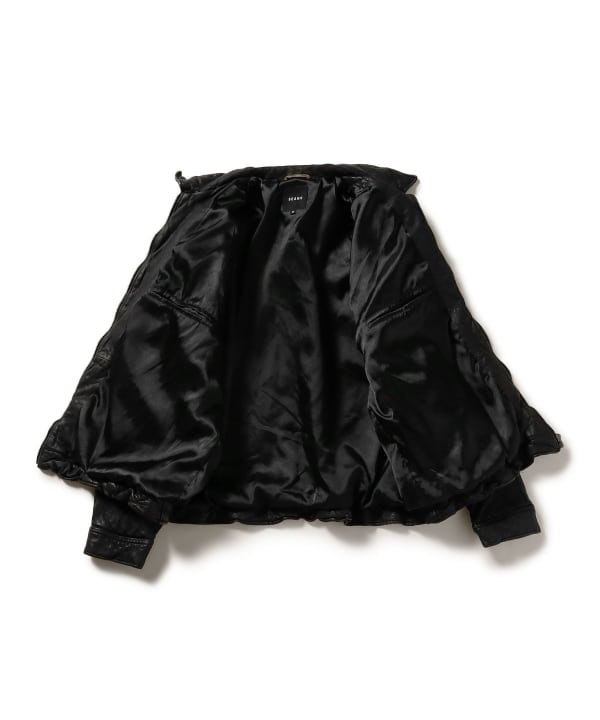 BEAMS（ビームス）ユーズド加工 レザー ジップブルゾン【ワイド