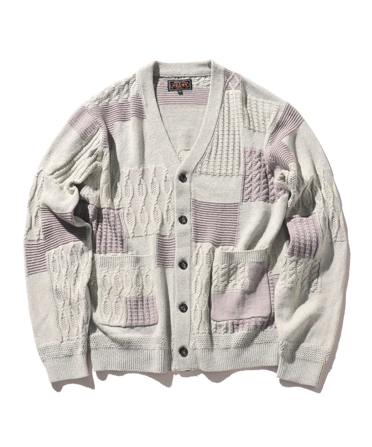 BEAMS PLUS（ビームス プラス）Cardigan Patchwork Like Jacquard