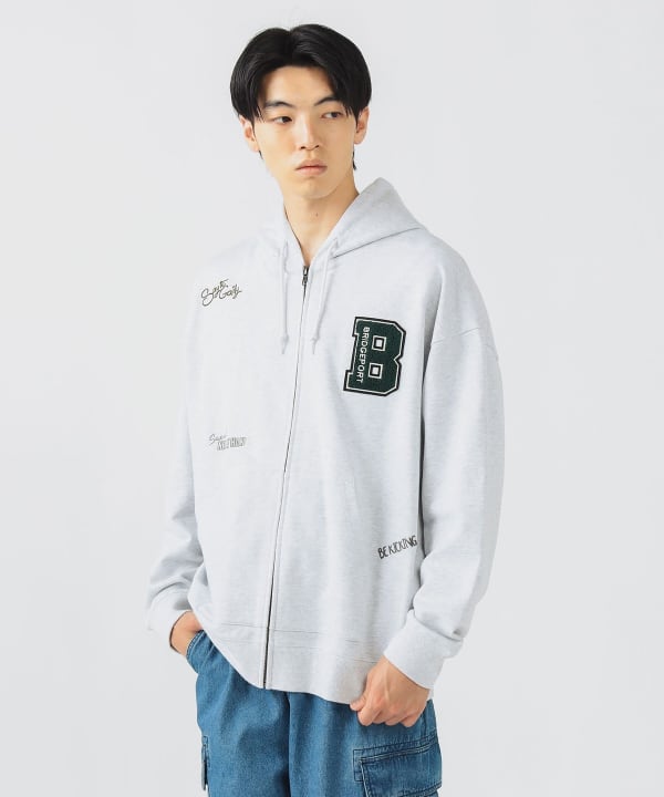 BEAMS HEART [Time Sale] Letter Patch Zip Hoodie (Tops BEAMS HEART