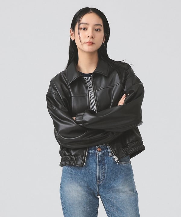 Ray BEAMS（レイ ビームス）フェイクレザー ジップ ブルゾン（ブルゾン