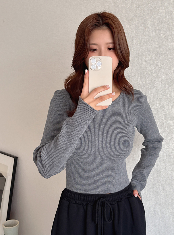 ベーシックラウンドネックリブニットトップス[ai218] | レディース