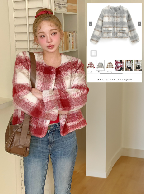 チェック柄シャギージャケット[gn358] | レディースファッション通販の