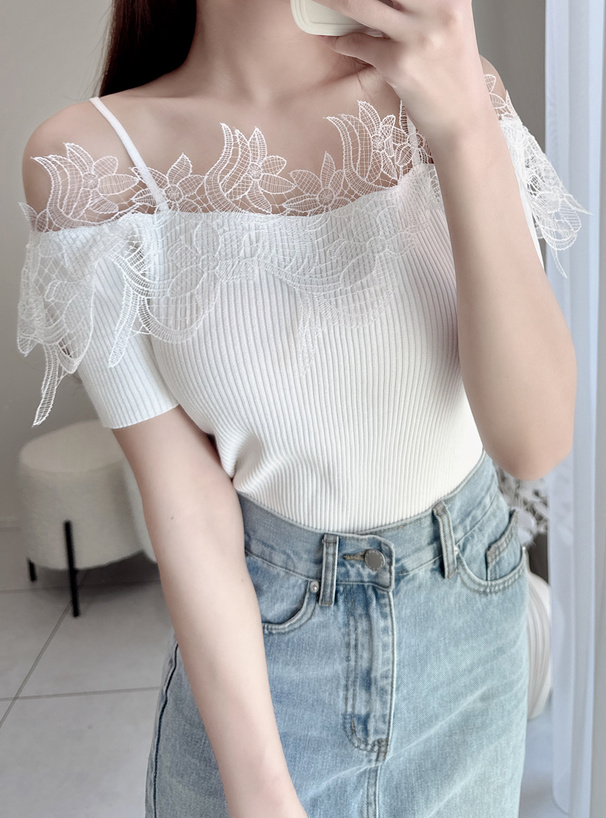 レースオフショルダーニットトップス[dr689] | レディースファッション