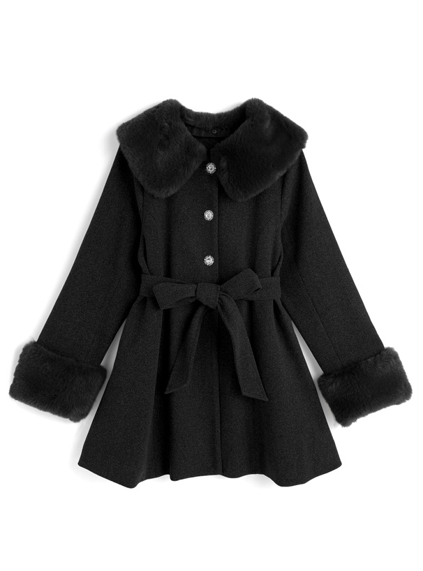 ファーティペット・リボンベルト付きビジューボタンコート[kz697