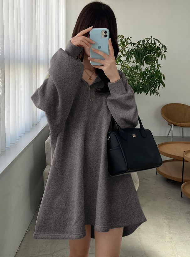 フード付きハーフジップスウェットミニワンピース[sm82] | レディース