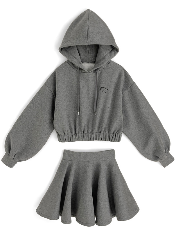 ショート丈パーカー×フレアミニスカートセットアップ[pm389