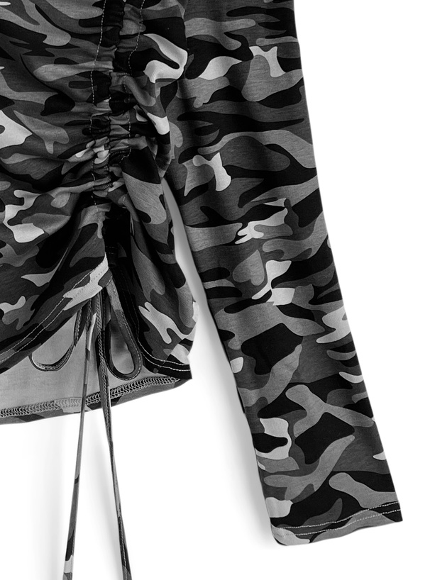 カモフラージュ柄ワンショルダードロストトップス[pu70] | レディース