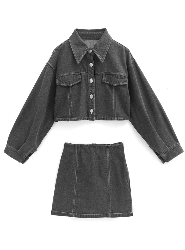 ショート丈ジャケット×ミニスカートデニムセットアップ[ta161