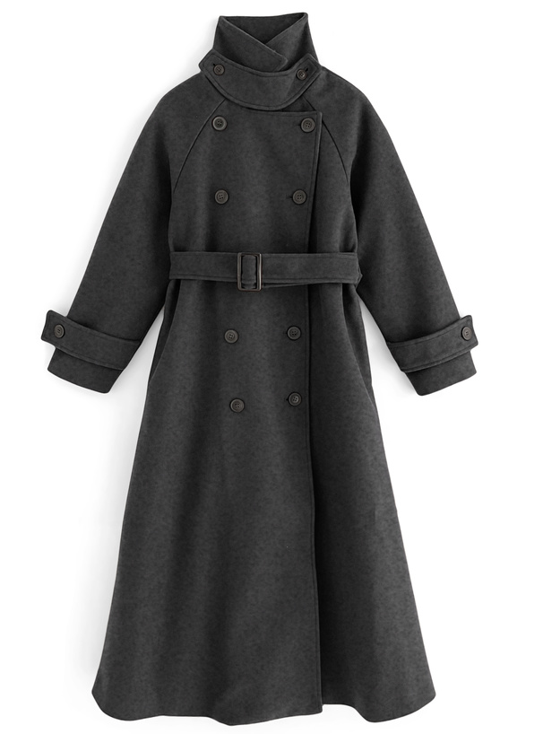 襟3Wayベルト付きフェイクウールトレンチコート[ze783] | レディース