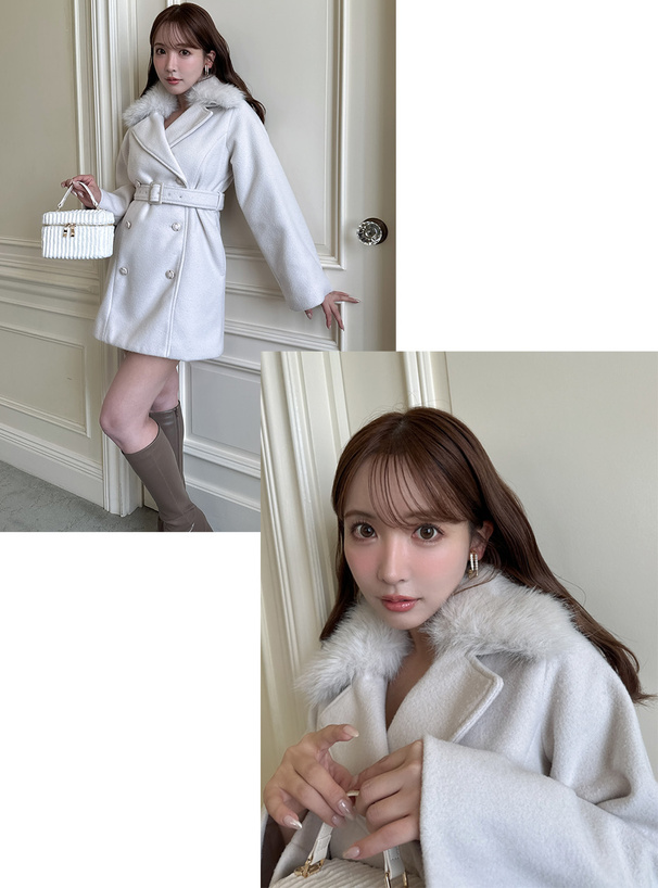 三上悠亜 ベルト付きファーカラーミドル丈コート[ze837] | レディース